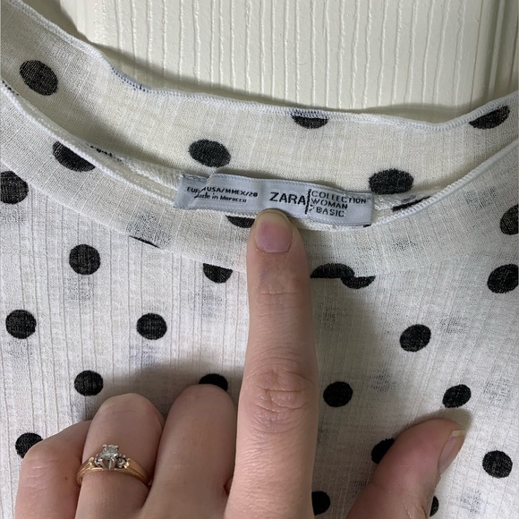 Zara | White Ruched Smocked Sleeve Top Black Polka Dot - Medium - Picture 3 of 3